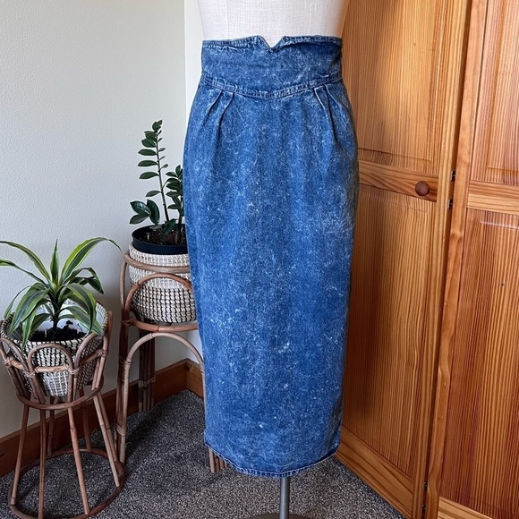 Vintage Y2K Acid Washed Denim Midi Skirt Bleached Western Boho Festival - Picture 2 of 7